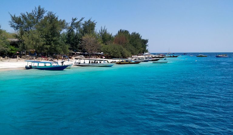 Boats on a beach in the Gili Islands